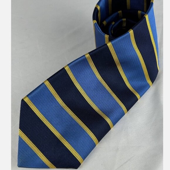 Brooks Brothers Blue Yellow Striped Textured Silk Neck Tie Made In USA - Picture 1 of 5